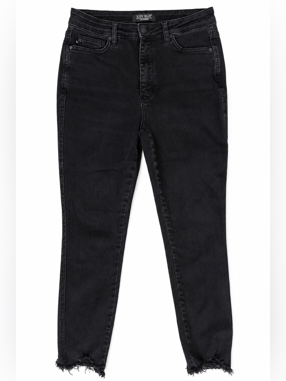 Judy Blue Black Skinny Jeans Raw Frayed Hem Stretch 13/31 JB8851